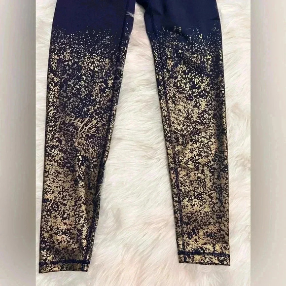 Lilly Pulitzer Luxletic Leggings Women's Small Weekender Blue Metallic Gold - Picture 5 of 8